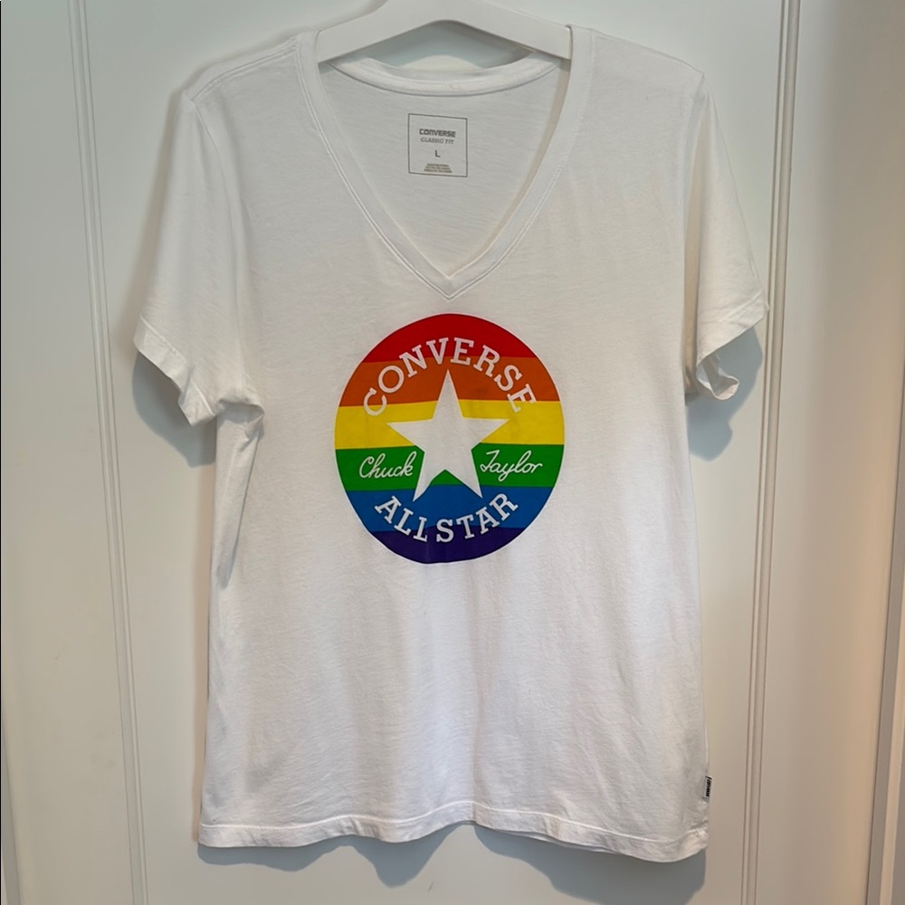 Converse All Star Chuck Taylor 100% cotton V neck rainbow short sleeve T shirt